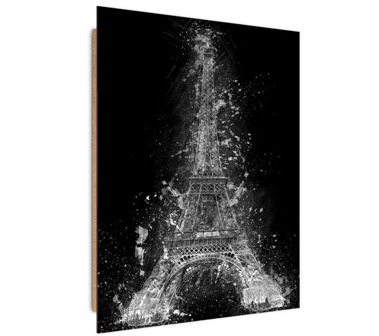 Tableau Tour Eiffel Bois La Nuit 50 X 70 Cm Noir