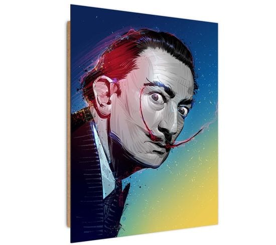 Tableau Bois Salvador Dali 50 X 70 Cm Bleu