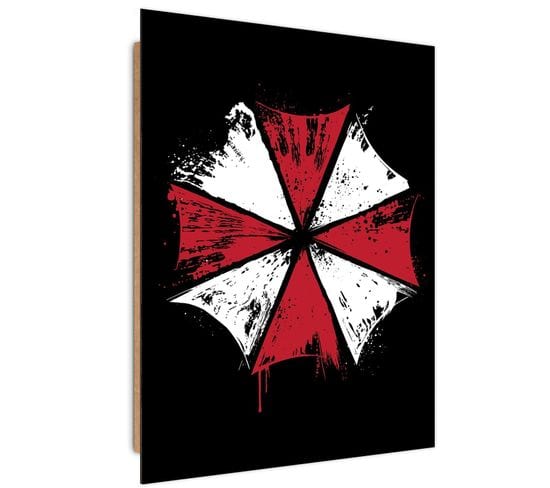 Tableau Bois Resident Evil Logo Umbrella Corporation 40 X 60 Cm Rouge