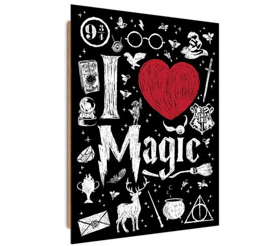 Tableau Bois Harry Potter I Love Magic 50 X 70 Cm Noir