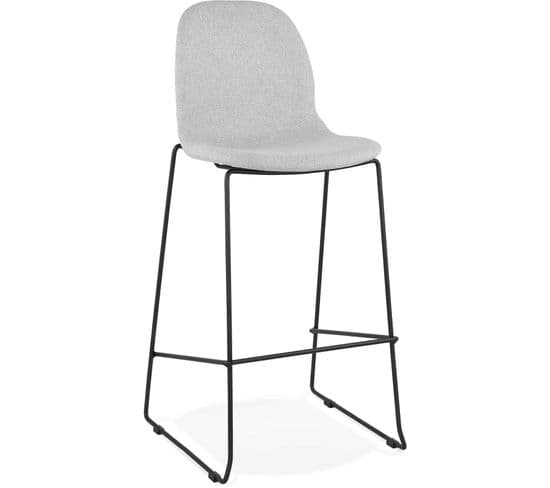 Tabouret De Bar En Tissu Gris Clair Et Métal Noir H112cm