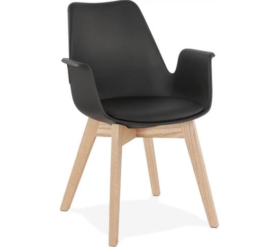 Fauteuil Scandinave Rembourré Assise Noir Pieds Boir Clair