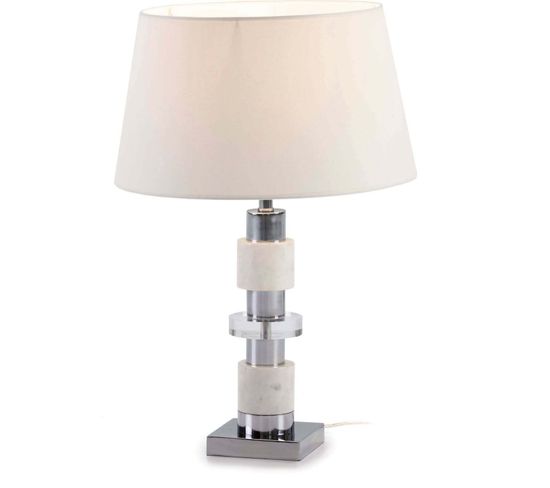 Lampe Méthacrylate Marbre Métal Blanc Argent 13x13x40