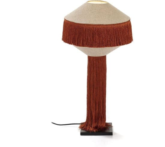 Lampe Métal Lin Tissu Noir Ocre Naturel 30x30x62