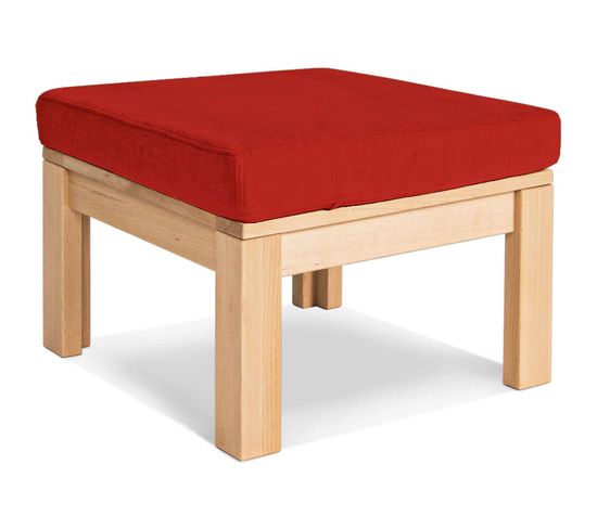 Pouf En Bois Massif Clair Et Rouge