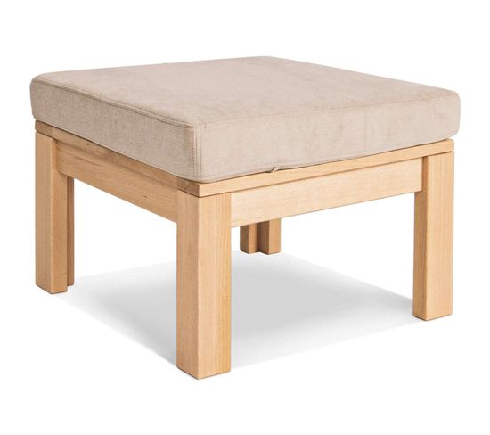 Pouf En Bois Massif Huilé Clair Et Crème