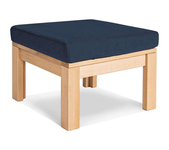 Pouf En Bois Massif Huilé Clair Et Bleu