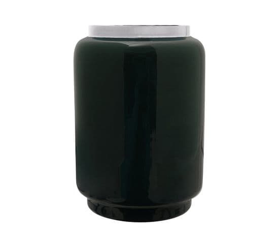 Vase Vert Foncé Et Argent 14,5x14,5x20