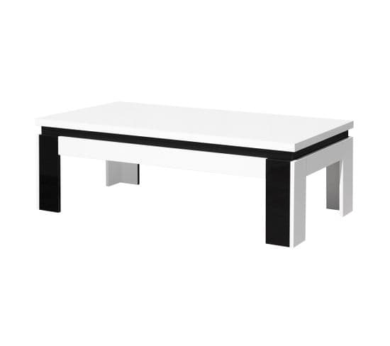Table Basse Design Lina Blanche Et Noire Brillante. Meuble Idéal Pour Votre Salon.