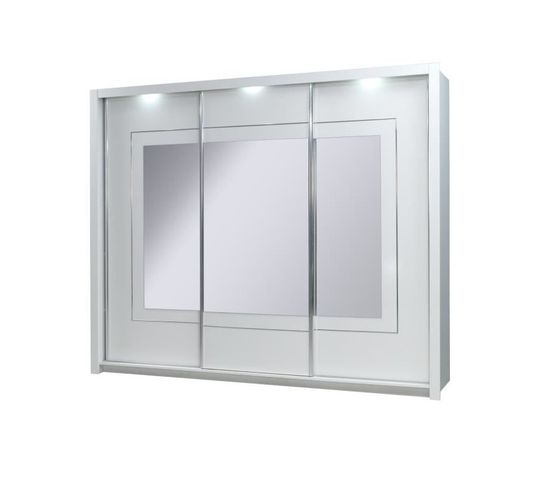 Armoire Trois Portes Coulissantes Panarea. Miroirs Inclus. Eclairage LED Intégré. Finition Chrome