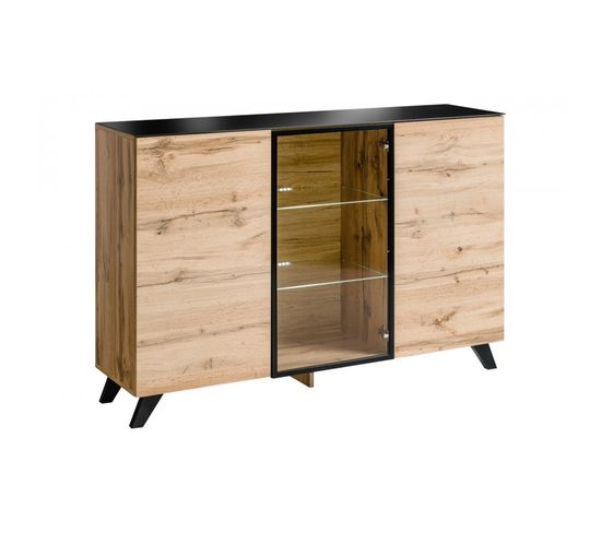 Buffet, Bahut Modèle Tino + LED. Meuble Type Scandinave