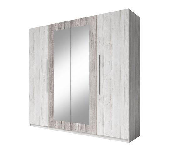 Armoire 4 Portes Avec Miroirs Couleur Gris Clair Et Gris Foncé - Irina