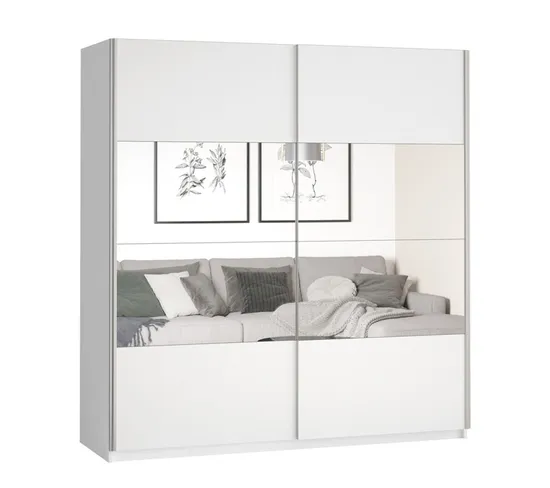 Armoire Design 200cm. 2 Portes Avec Miroirs Modulables. Couleur Blanc Mat. Collection Eos