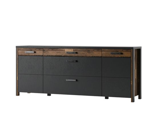 Buffet 200cm Collection Windsor . Coloris Gris Anthracite Et Chêne Foncé.