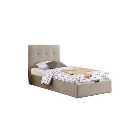 Lit Coffre Une Place Collection Desert - Couleur Beige - 90x200cm - Sommier Inclus