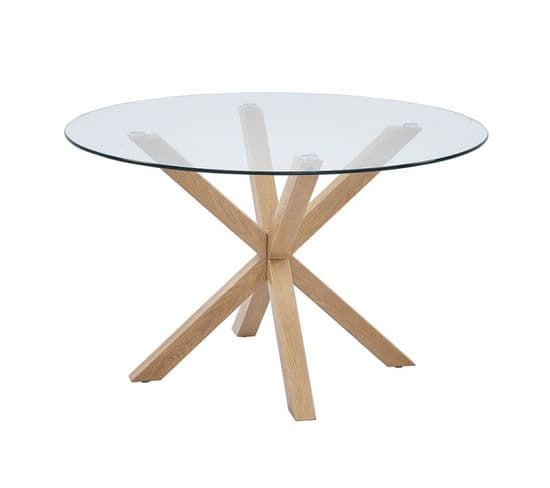 Table à Manger Ronde Alex, Ø120cm - Verre Et Métal- Style Moderne