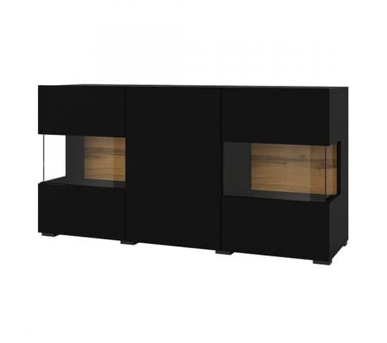 Buffet 120cm Collection Eva 3 Portes. Couleur Noir Et Chêne.