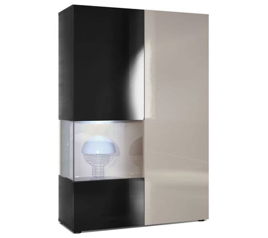 Vitrine Noir Mat, Brillant  Et Sable Laqué  (lxhxp) : 91,5 X 136,5 X 37 Cm + LED