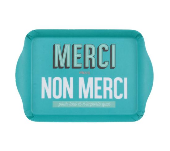 Plateau De Service Imprimé "merci" 21cm Bleu