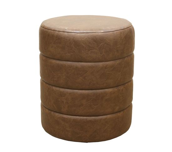 Pouf Design Vintage Chester - Diam. 34 X H. 42 Cm - Marron