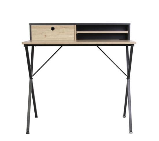 Bureau En Métal Noir 1 Tiroir Et Rangements  - L90 cm