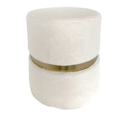 Pouf Design Effet Fourrure Aurea - Diam. 35 X H. 42 Cm - Blanc