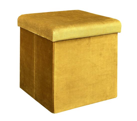 Pouf Coffre Pliable En Velours Design Giulia - L. 38 X H. 38 Cm - Jaune Moutarde