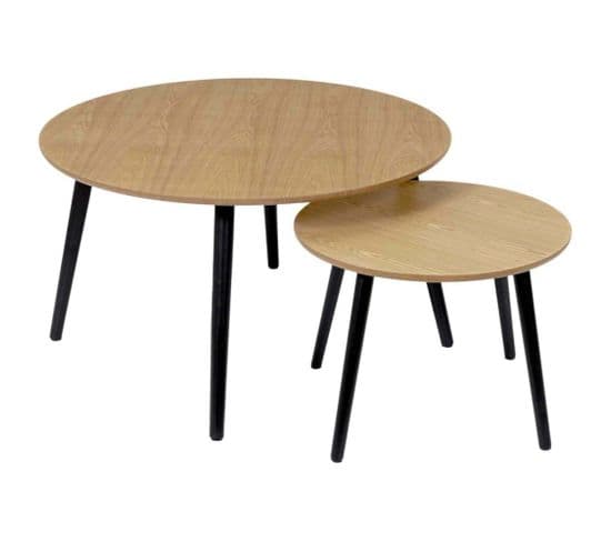 Lot De 2 Tables Basses Gigognes "monroe" 80cm Naturel