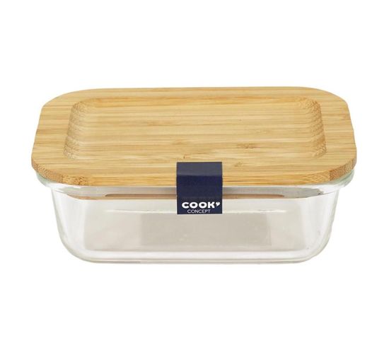 Lunch Box Verre et Bambou "repas" 32cl Transparent