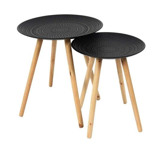 Lot De 2 Tables Gigognes "relief" 49cm Noir