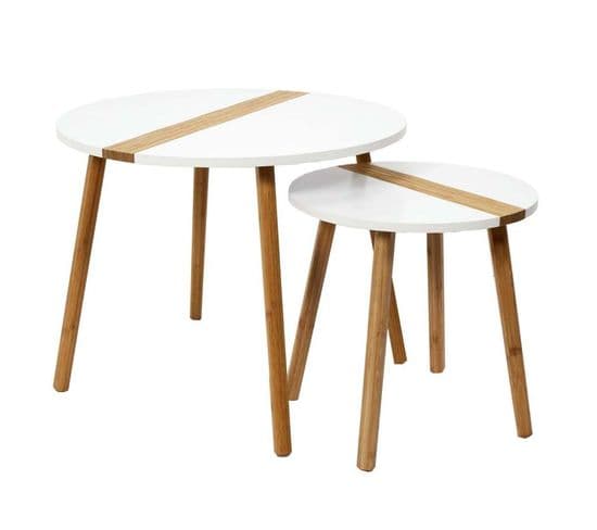 Lot De 2 Tables Gigognes "relief Bicolore" 60cm Blanc