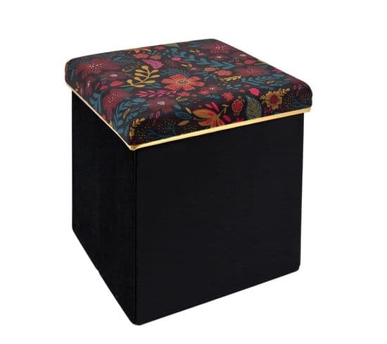 Pouf et Coffre Pliable à Motifs "olga" 38cm Noir