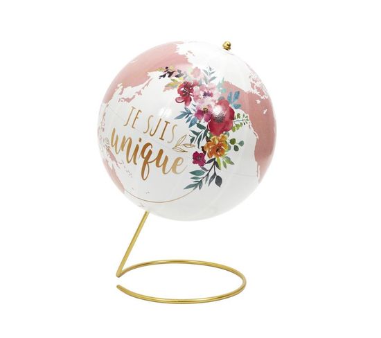 Globe Terrestre Déco "girly" 29cm Blanc Et Rose