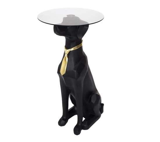 Table Basse Déco "chien Assis" 66cm Noir et Or