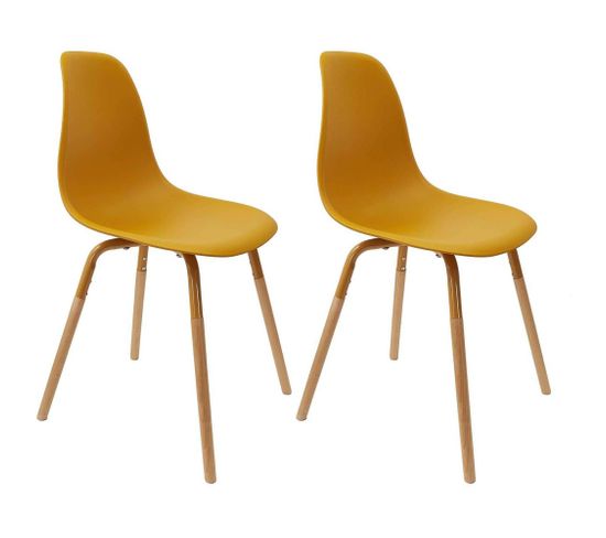 Chaise Scandinave Pieds Métal Et Bois De Hêtre Phenix (lot De 2) Jaune Moutarde