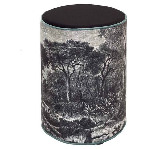 Pouf Imprimé Design "black Forest" 36cm Noir