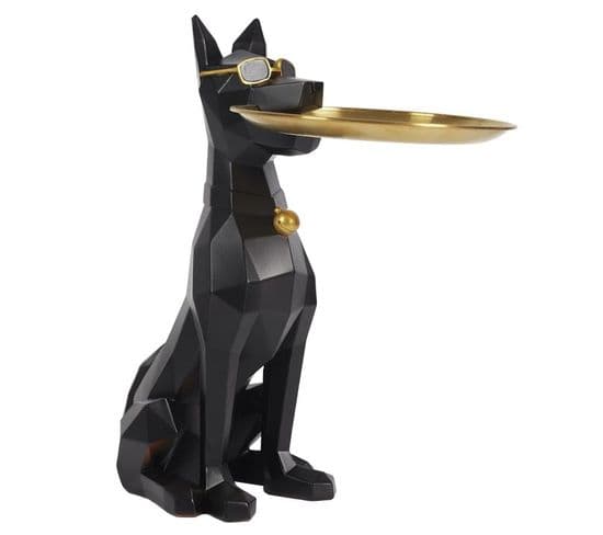 Statuette Et Vide-poche "chien" 32cm Noir Et Or