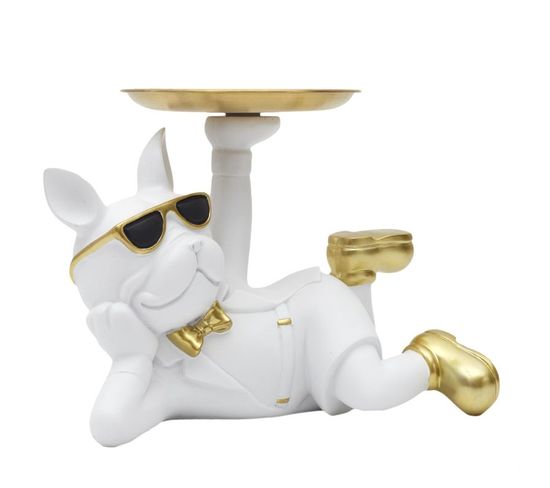 Vide-poche Statue "bulldog" 27cm Blanc