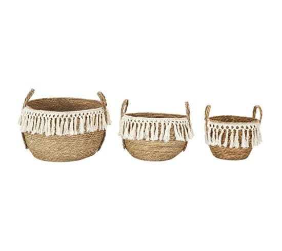 Lot De 3 Paniers Gigognes "tressés" 33cm Naturel