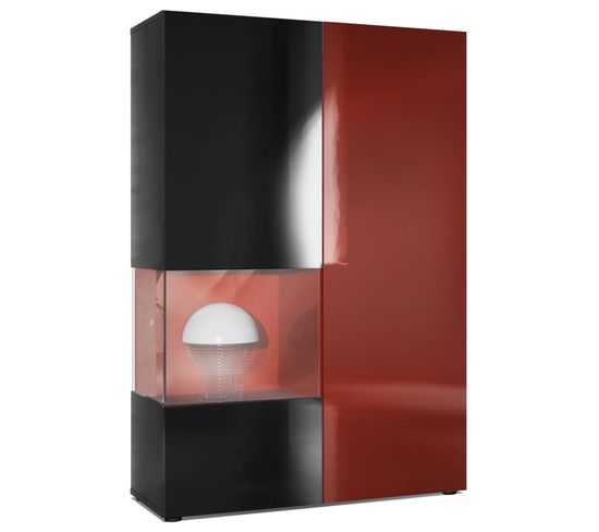 Vitrine Noir Mat, Brillant   Et Bordeaux Laqué  (lxhxp) : 91,5 X 136,5 X 37 Cm + LED