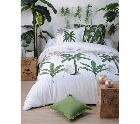 Housse De Couette Mayotte, Nature, Blanc/vert, 220x240cm,  100% Coton