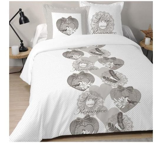 Housse De Couette Love Catelyn, Blanc,  220x240cm,  100% Coton