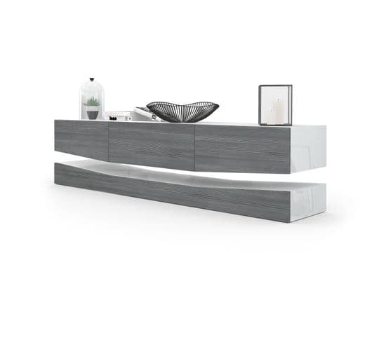 Meuble TV Avec Socle Blanc laqué et avola-anthracite mat (178x39x45 Cm)