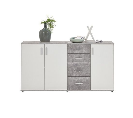 Buffet 3 Portes Et 4 Tiroirs 160 Cm Gris Béton Et Blanc - Fonzy