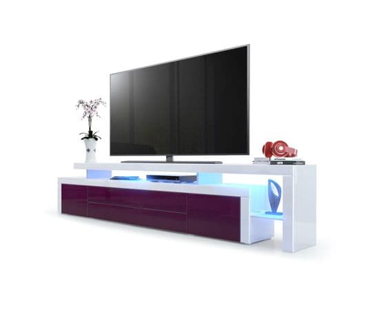 Meuble TV Blanc Brillant Et Avola Anthracite Mat + LED (lxhxp) : 227 X 52 X 37