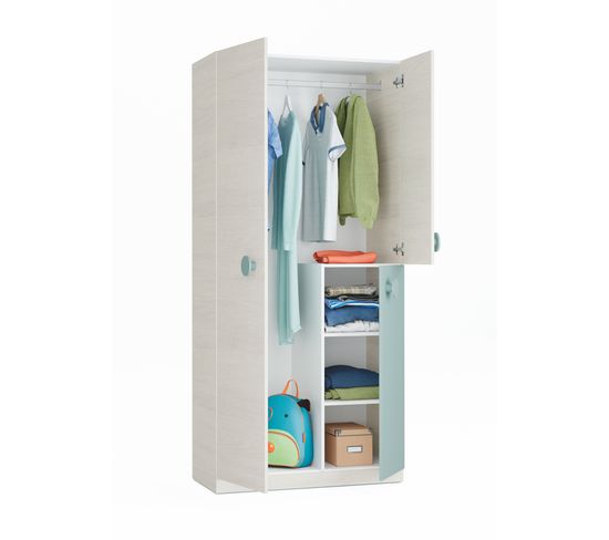 Armoire Avec 3 Portes Coloris Blanc Alpes / Vert Acqua En Mélamine.