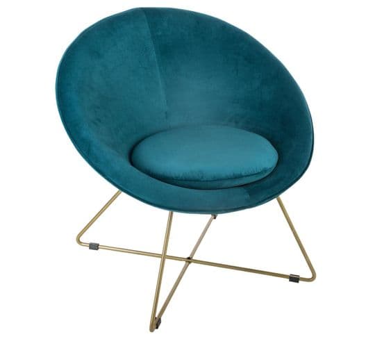 Fauteuil Bleu Canard En Velours - L. 76 X L. 67 X H. 69 Cm