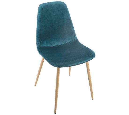 Lot De 4 Chaises En Velours Bleu Canard - Dim : L45 X L53 X H87 Cm