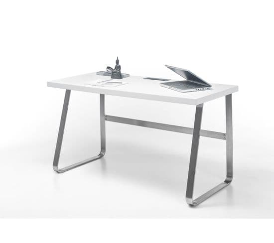 Bureau Blanc Mat Avec Piètement En Acier - L140 X H75 X P60 Cm