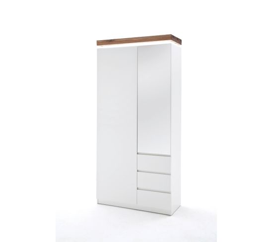 Armoire Coloris Laqué Blanc Mat Dessus En Chêne Noueux Huilé - L91 X H198 X P38 Cm